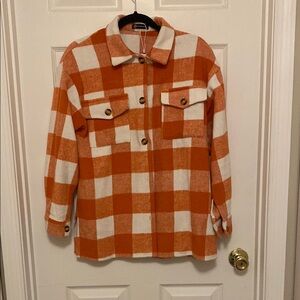 Orange and White Plaid Button-Up Shacket. university of Tennessee Orange